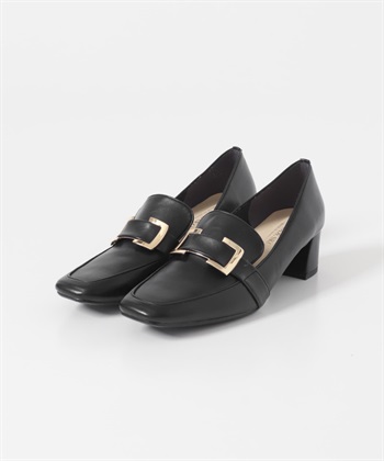 日本製4.5cm金屬飾帶粗跟鞋(黑色-36-BLACK)