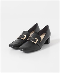 日本製4.5cm金屬飾帶粗跟鞋(黑色-36-BLACK)