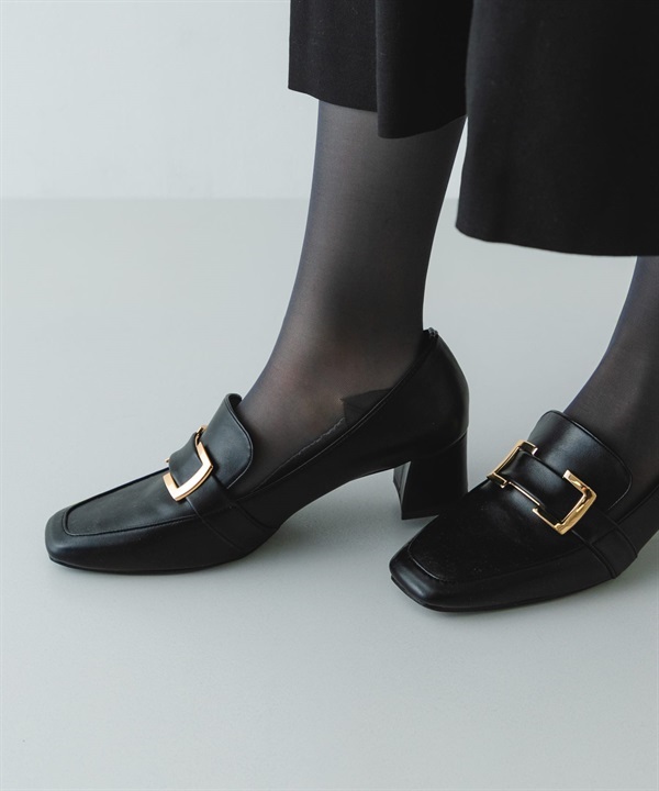 日本製4.5cm金屬飾帶粗跟鞋