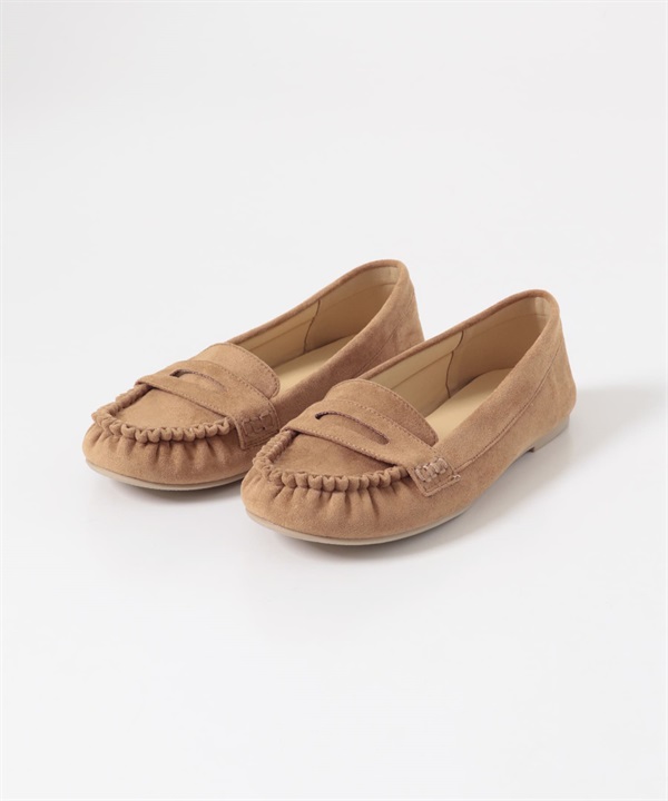 防潑水碎褶莫卡辛鞋(膚色-36-BEIGE)