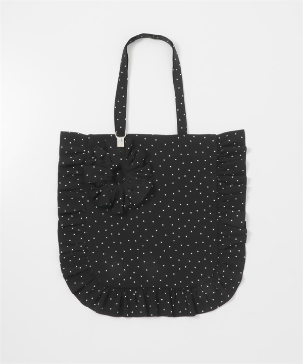附綁髮圈荷葉邊托特包(黑色點點-one-BLACK)