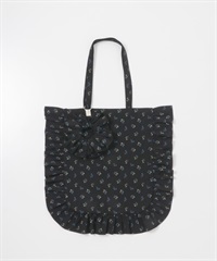 附綁髮圈荷葉邊托特包(黑色碎花-one-其他黑色)