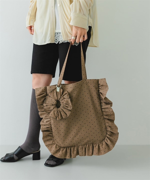 附綁髮圈荷葉邊托特包