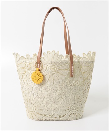 花朵吊飾蕾絲托特包(米色-one-OFF WHITE)