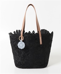 花朵吊飾蕾絲托特包(黑色-one-BLACK)