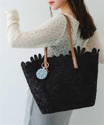 花朵吊飾蕾絲托特包