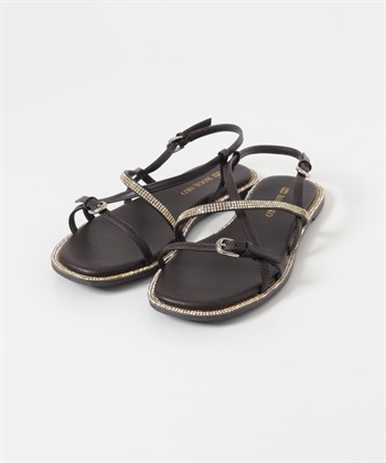 鑽飾細帶涼鞋(深棕色-38-DARK BROWN)