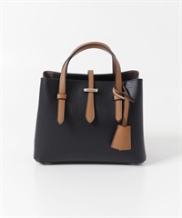 鑰匙圈飾帶迷你托特包(黑色x駝色-one-其他黑色)