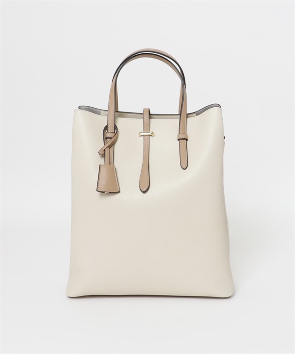 鑰匙圈飾帶長型A4托特包(象牙白-one-IVORY)