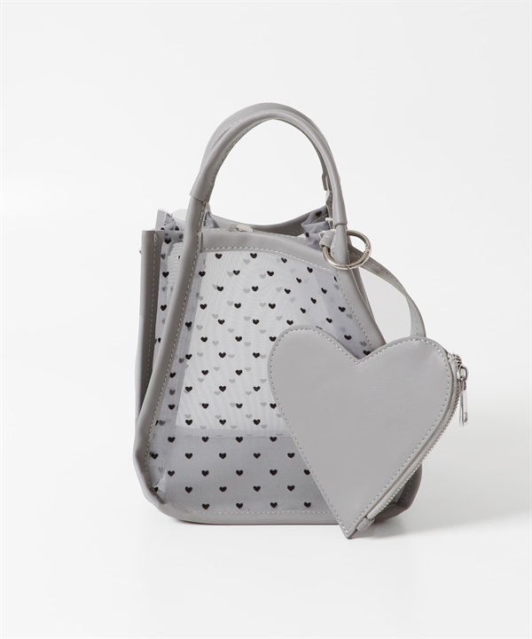 【新色追加】愛心半透明肩背手提包(灰色-one-GRAY)