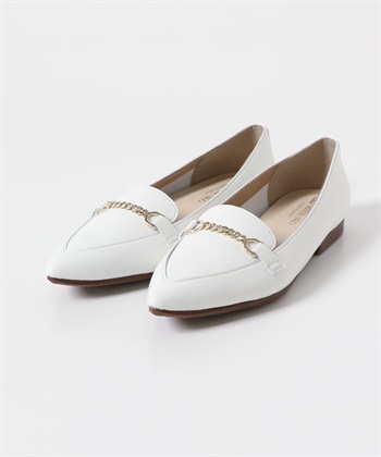 日本製鍊條尖頭樂福鞋(白色-37-WHITE)