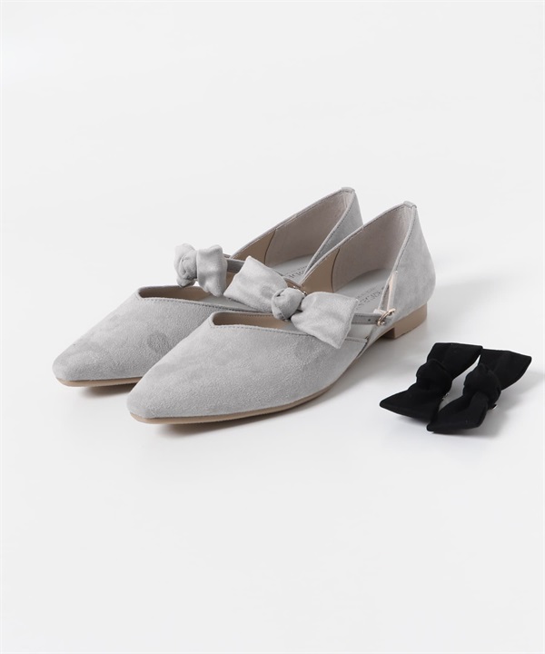 日本製5WAY蝴蝶結尖頭鞋(灰色-36-GRAY)