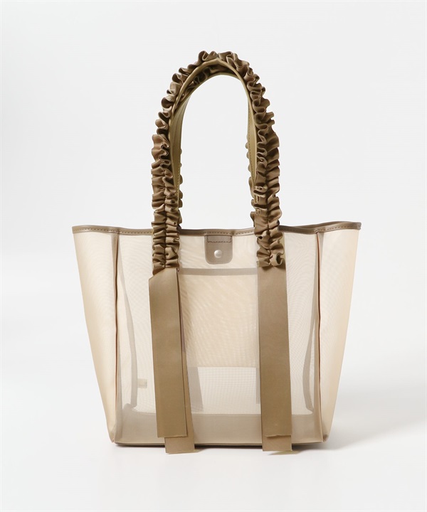 荷葉提把透明托特包(膚色-one-BEIGE)