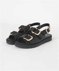 金屬扣環雙帶涼鞋(黑色-36-BLACK)