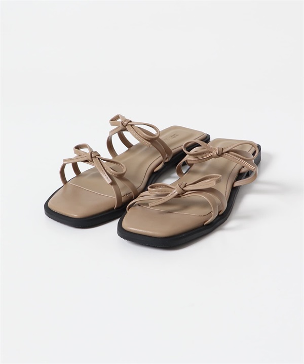 日本製雙蝴蝶結平底涼拖鞋(摩卡色-36-MOCHA)