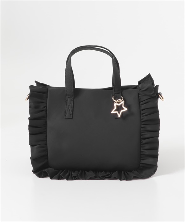 星星吊飾荷葉邊托特包(黑色-one-BLACK)