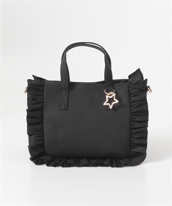 星星吊飾荷葉邊托特包(黑色-one-BLACK)