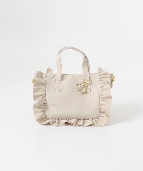 星星吊飾荷葉邊迷你托特包(象牙白-one-IVORY)