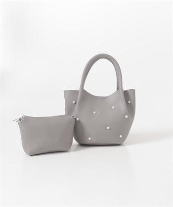 珍珠設計迷你手提包(附珠鍊小包)(灰色-one-GRAY)