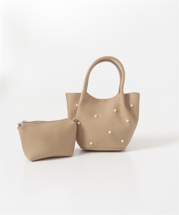 珍珠設計迷你手提包(附珠鍊小包)(膚色-one-BEIGE)