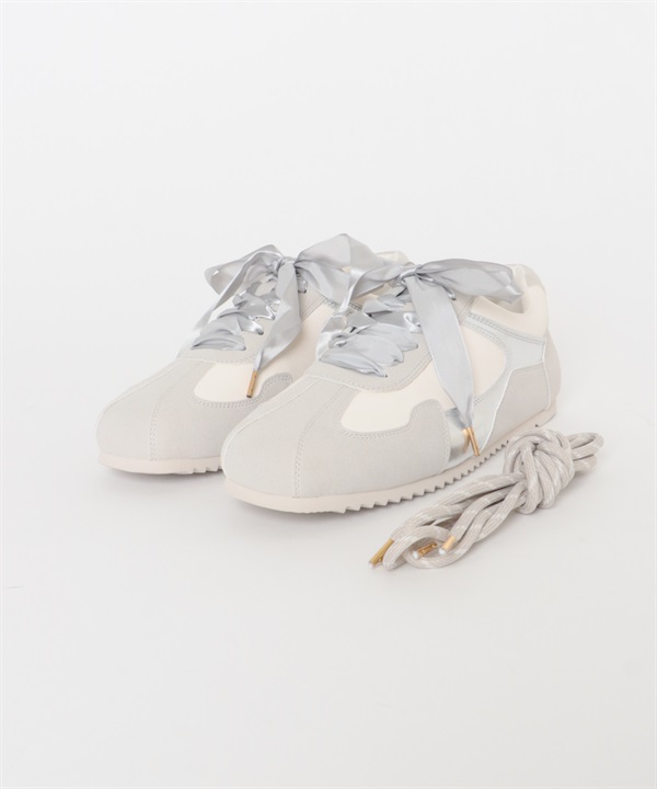 2WAY蝴蝶結異材質拼接休閒鞋(灰色-36-GRAY)