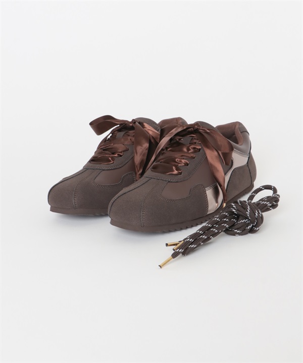 2WAY蝴蝶結異材質拼接休閒鞋(可可色-36-其他棕色)