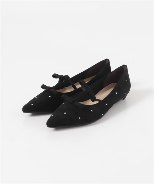 日本製2cm雙蝴蝶結低跟鞋(黑色-36-BLACK)