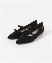 日本製2cm雙蝴蝶結低跟鞋(黑色-36-BLACK)