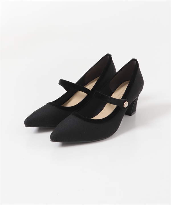 日本製鑽飾粗跟瑪莉珍鞋(黑色x黑色-36-BLACK)