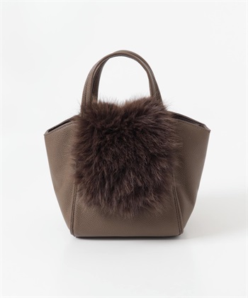 絨毛掀蓋設計手提包(褐灰色-one-其他棕色)