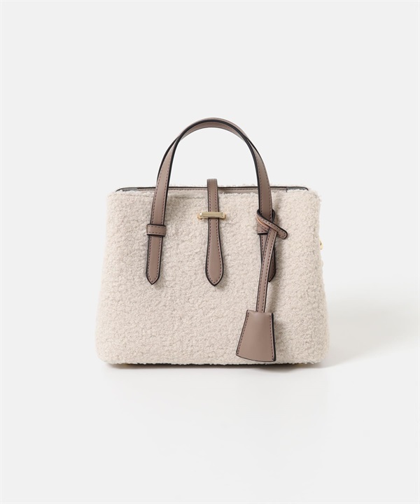 鑰匙圈飾帶絨毛迷你托特包(米色-one-OFF WHITE)