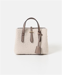 鑰匙圈飾帶絨毛迷你托特包(米色-one-OFF WHITE)