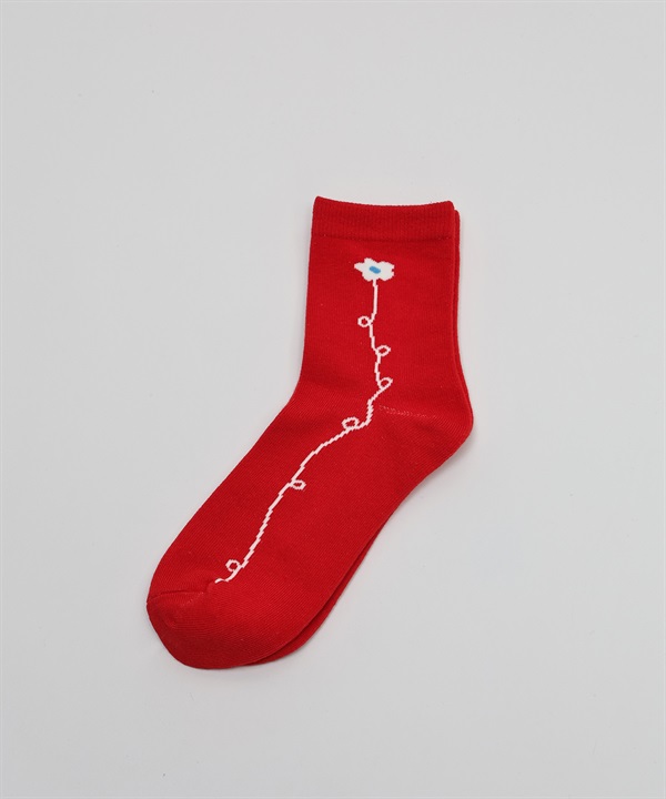 Minghan H. 襪子(白色小花-23-25cm-RED)