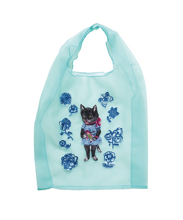 Nathalie Lete 歐根紗購物袋(薄荷綠-Black cat-MINT)