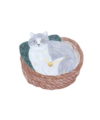 松尾美雪 貓咪掛鐘(灰白貓-Cat in basket-其他灰色)