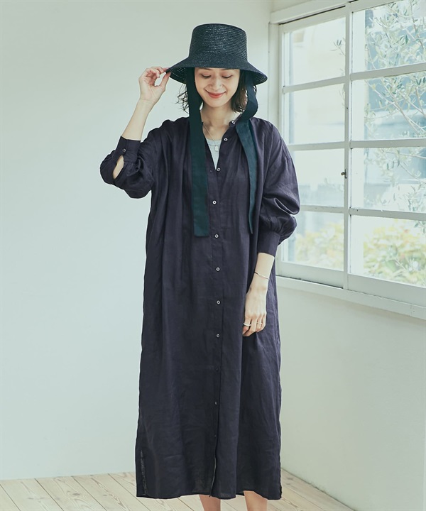 亞麻碎褶洋裝