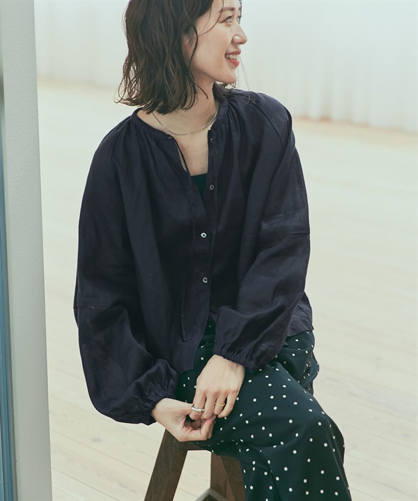 梯形蕾絲亞麻罩衫