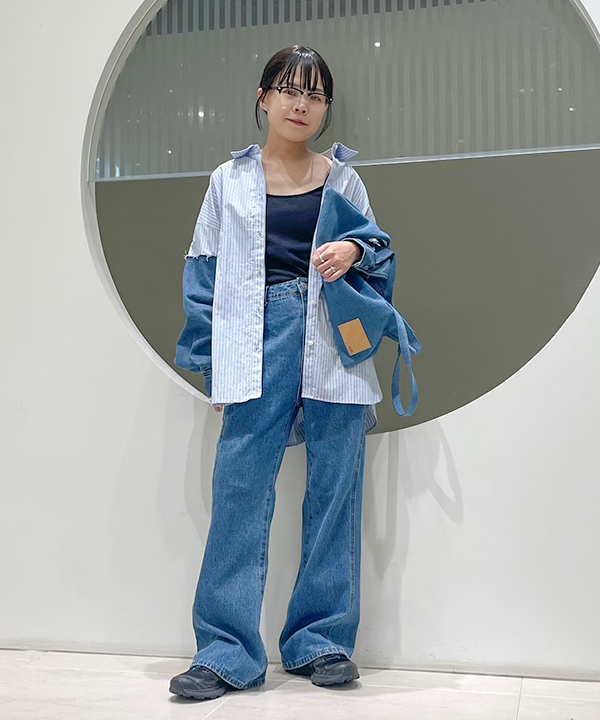口袋設計牛仔喇叭褲