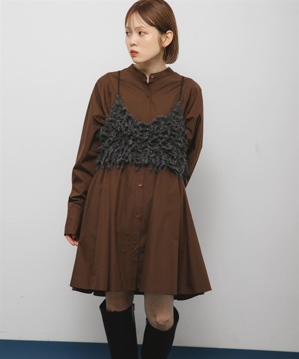 寬版傘狀迷你襯衫洋裝