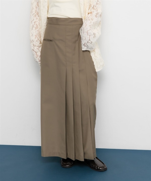 仿圍裹式百褶裙