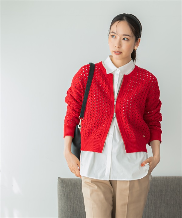 F by ROSSO 鏤空織紋拉鍊開襟衫