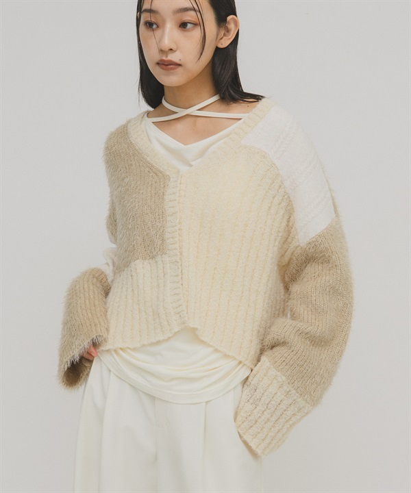 拼接設計針織開襟衫