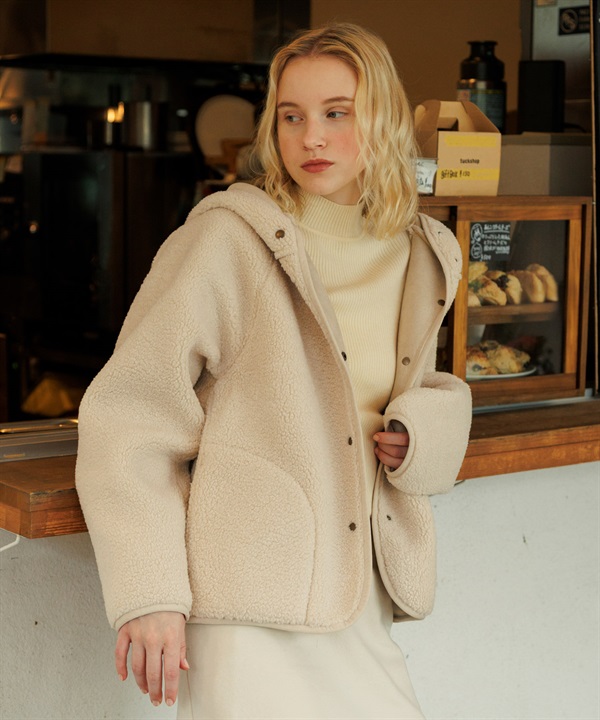 雙面穿仿羊皮連帽大衣