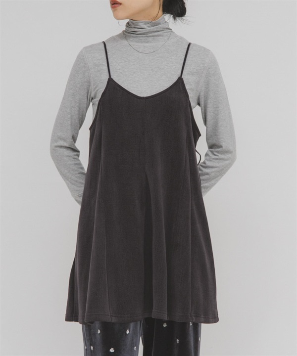 雪尼爾紗羅紋迷你細肩帶洋裝