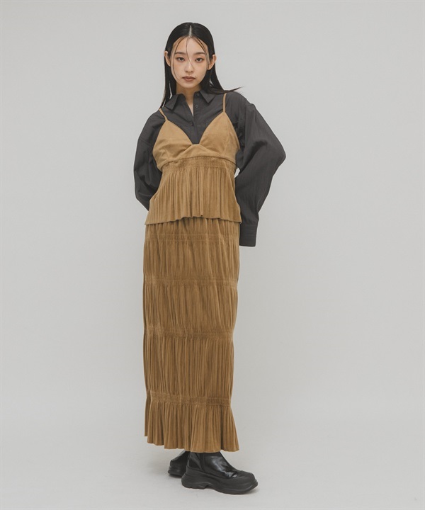 層次縮褶兩件式洋裝