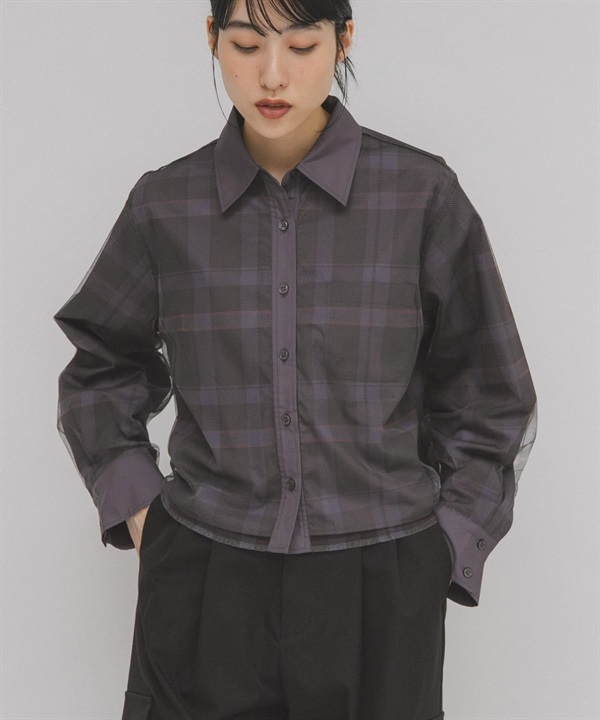 薄紗層次短版襯衫