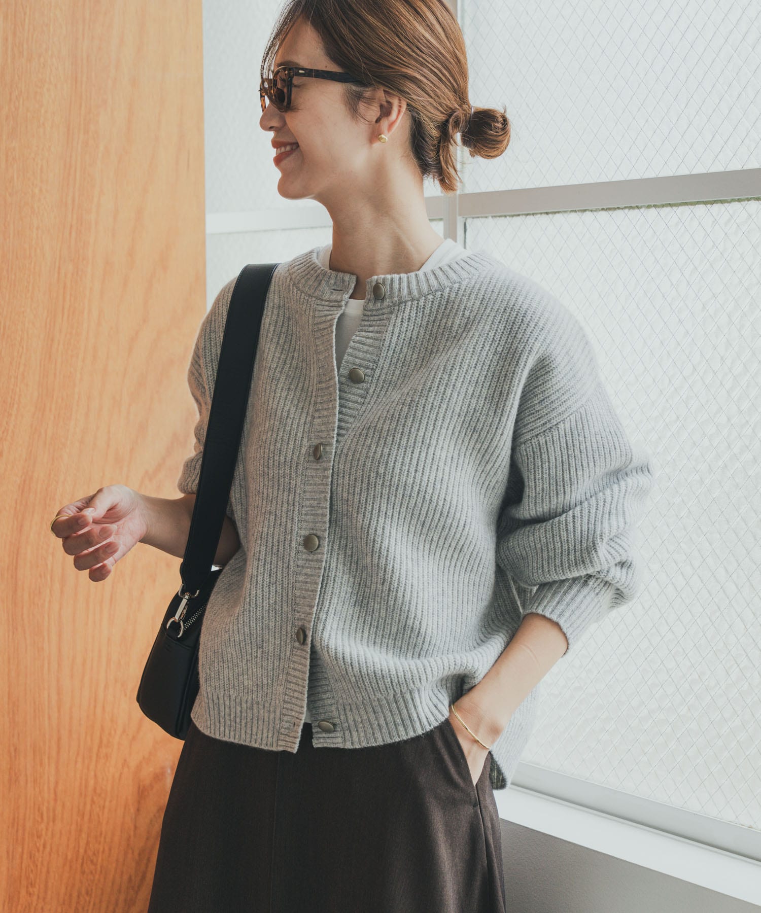 漢密爾頓羊毛畦編圓領開襟衫