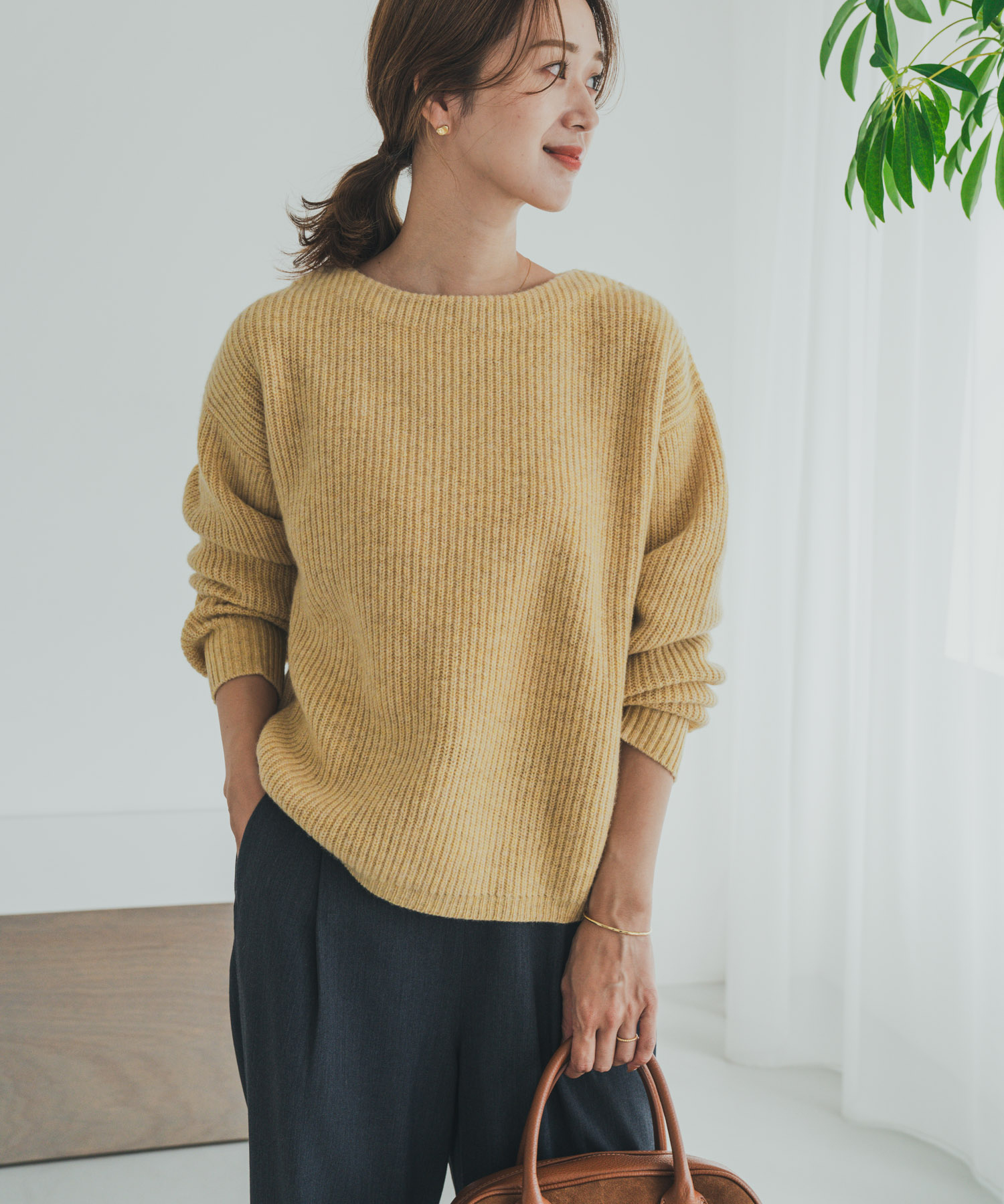 漢密爾頓羊毛畦編船型領針織衫