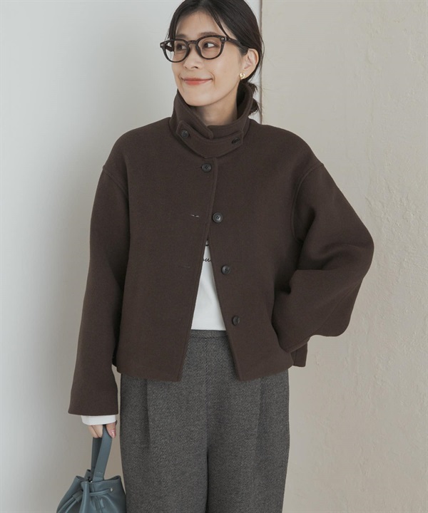 混羊毛填充短版大衣