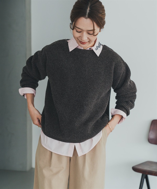 漢密爾頓羊毛畦編船型領針織衫